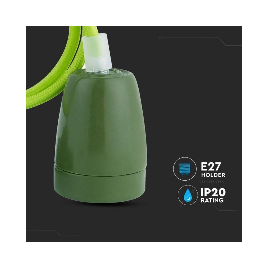 Napájecí kabel 1xE27/60W/230V zelená/porcelán