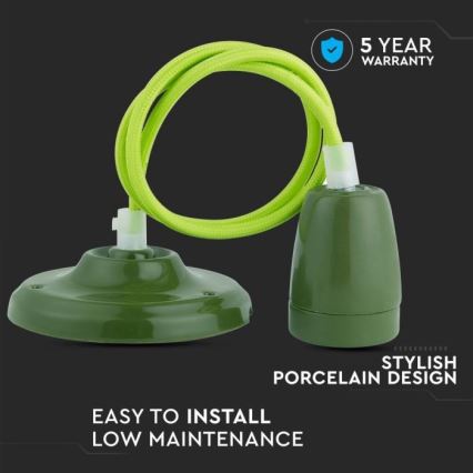 Napájecí kabel 1xE27/60W/230V zelená/porcelán
