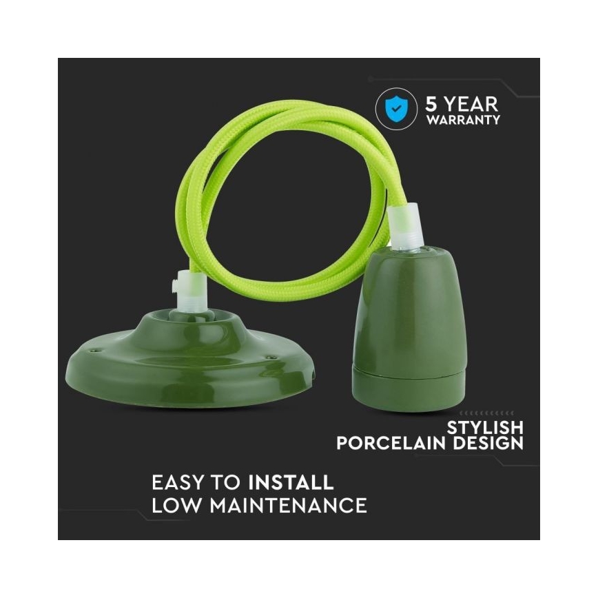 Napájecí kabel 1xE27/60W/230V zelená/porcelán