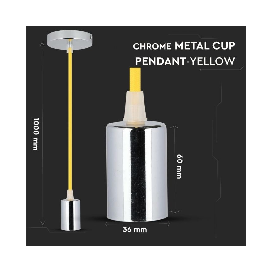 Napájecí kabel 1xE27/60W/230V žlutá/lesklý chrom