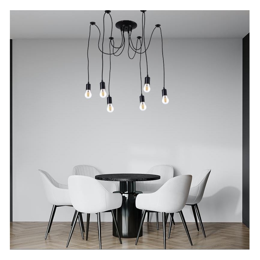 Napájecí kabel 6xE27/60W/230V pavouk černá