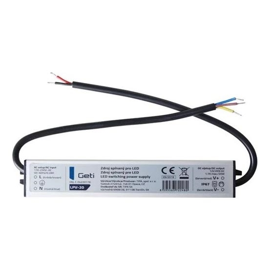 Napájecí zdroj spínaný pro LED pásky 20W/12V IP67