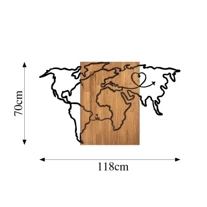 Nástěnná dekorace 118x70 cm mapa dřevo/kov