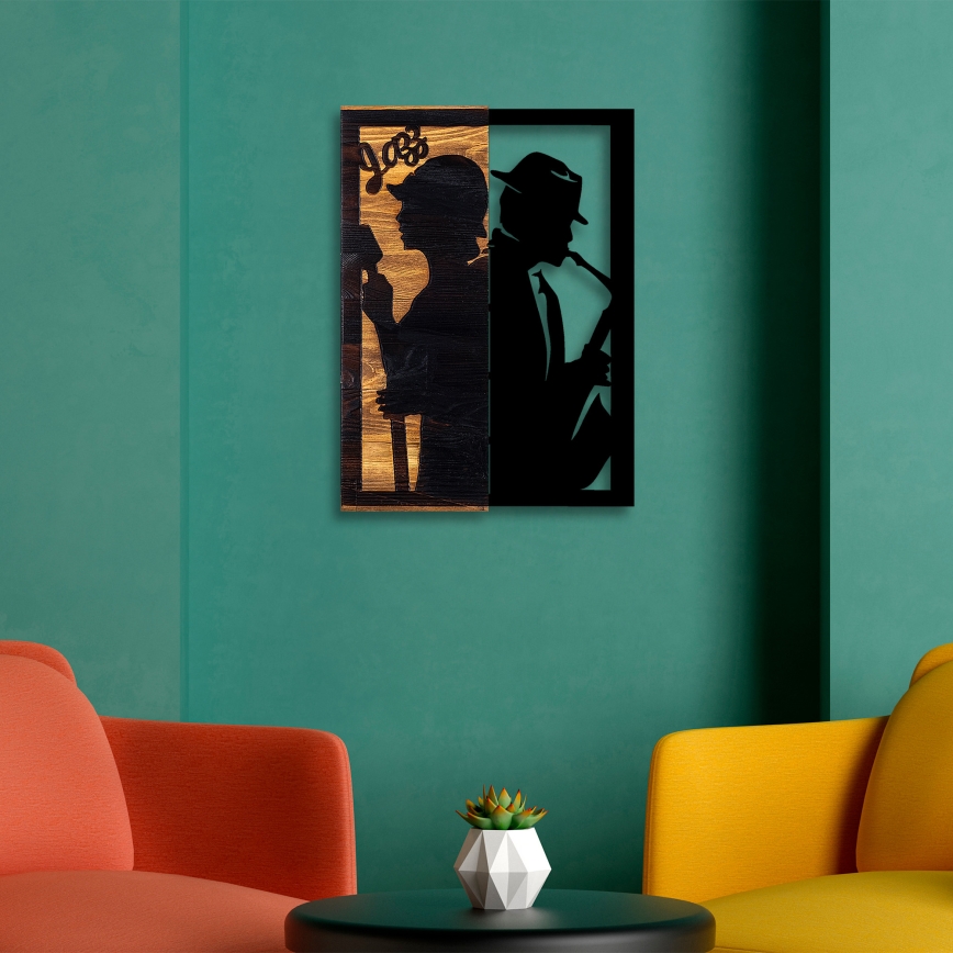 Nástěnná dekorace 32x50 cm jazz dřevo/kov