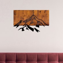 Nástěnná dekorace 58x36 cm hory dřevo/kov