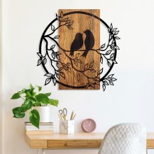 Nástěnná dekorace 59x57 cm ptáci dřevo/kov