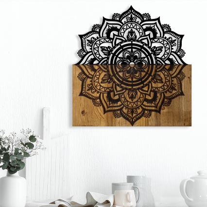 Nástěnná dekorace 59x58 cm mandala dřevo/kov