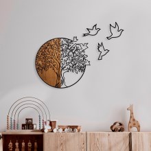 Nástěnná dekorace 60x56 cm strom a ptáci dřevo/kov