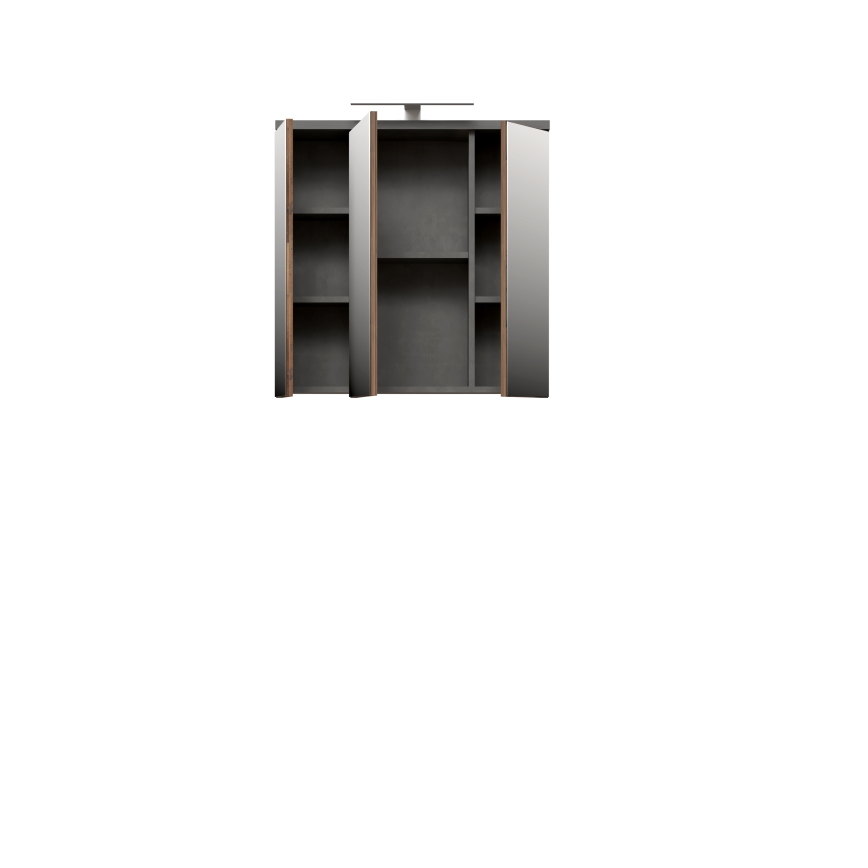 Nástěnná koupelnová skříňka se zrcadlem VENOM antracit/hnědá