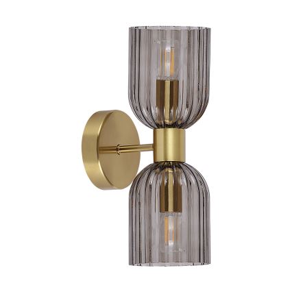 Nástěnná lampa PIEGA 2xE14/10W/230V mosaz/kouřová černá