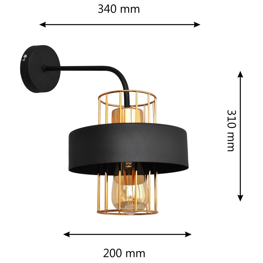 Nástěnná lampa VOLTA 1xE27/15W/230V 34 cm černá/zlatá