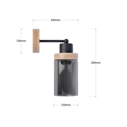 Nástěnná lampa WOODNEST 1xE27/15W/230V borovice/kouřová černá