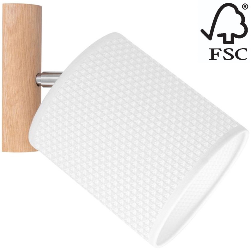 Nástěnné bodové svítidlo BENITA 1xE27/25W/230V bílá/dub – FSC certifikováno