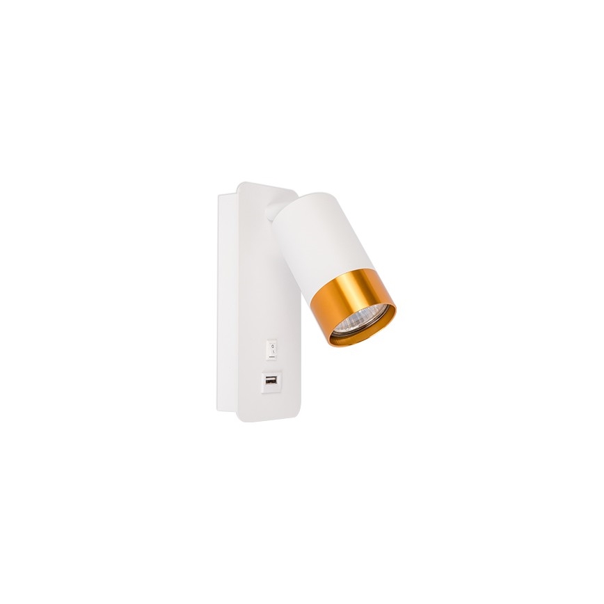 Nástěnné bodové svítidlo s USB nabíječkou 1xGU10/35W/230V bílá/zlatá
