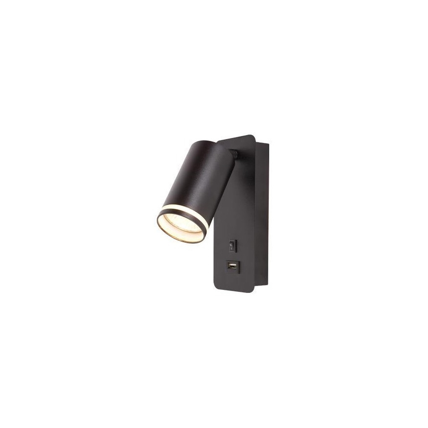 Nástěnné bodové svítidlo s USB nabíječkou 1xGU10/35W/230V černá