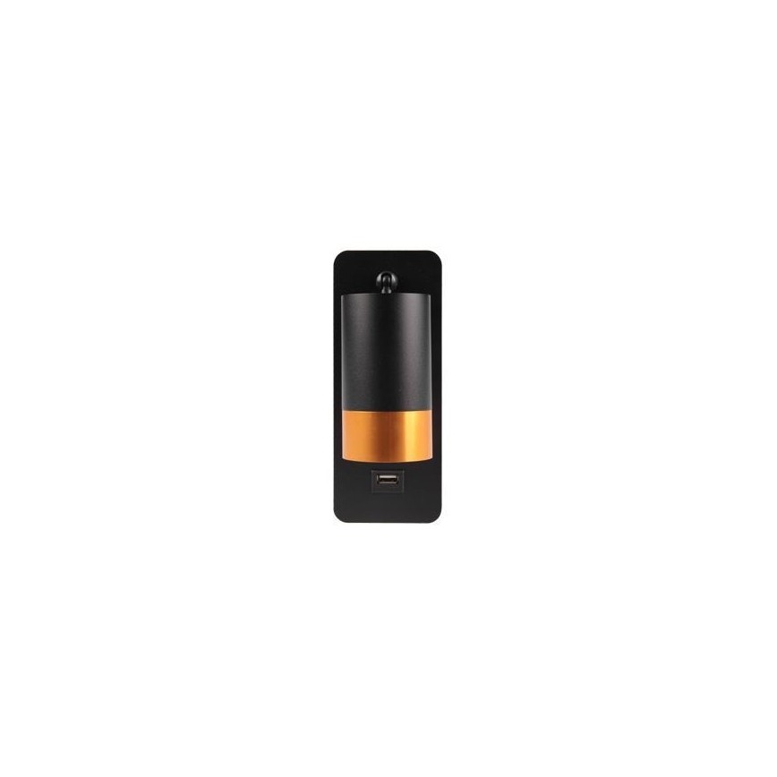 Nástěnné bodové svítidlo s USB nabíječkou 1xGU10/35W/230V černá/zlatá