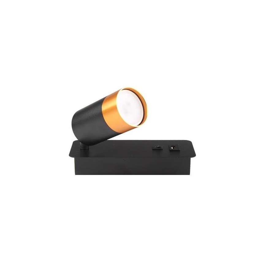 Nástěnné bodové svítidlo s USB nabíječkou 1xGU10/35W/230V černá/zlatá