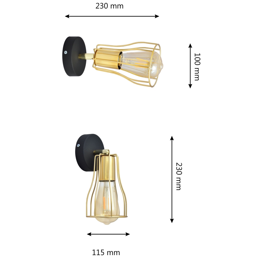 Nástěnné bodové svítidlo TUBE 1xE27/15W/230V zlatá/černá