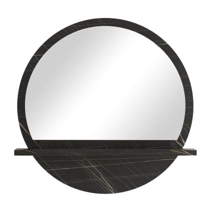Nástěnné zrcadlo s policí pr. 60 cm černá