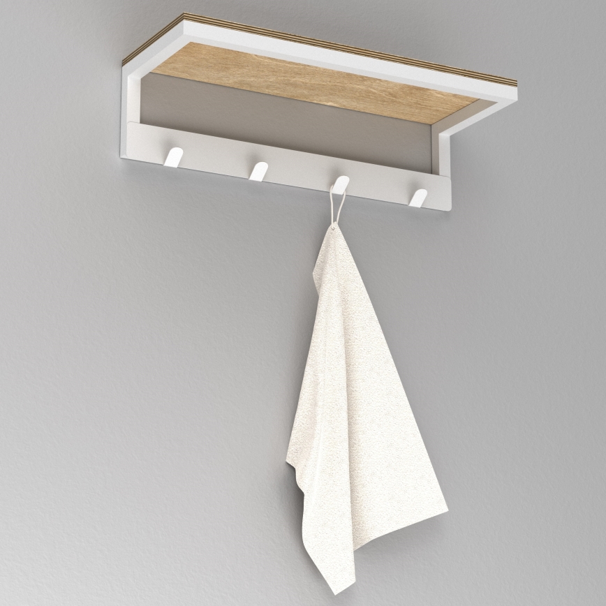 Nástěnný věšák na ručníky s policí 10x40 cm bílá