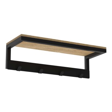 Nástěnný věšák na ručníky s policí 10x40 cm černá