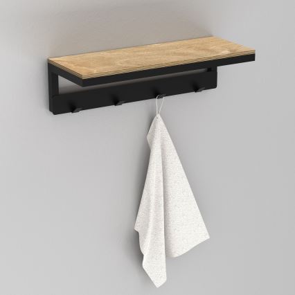 Nástěnný věšák na ručníky s policí 10x40 cm černá
