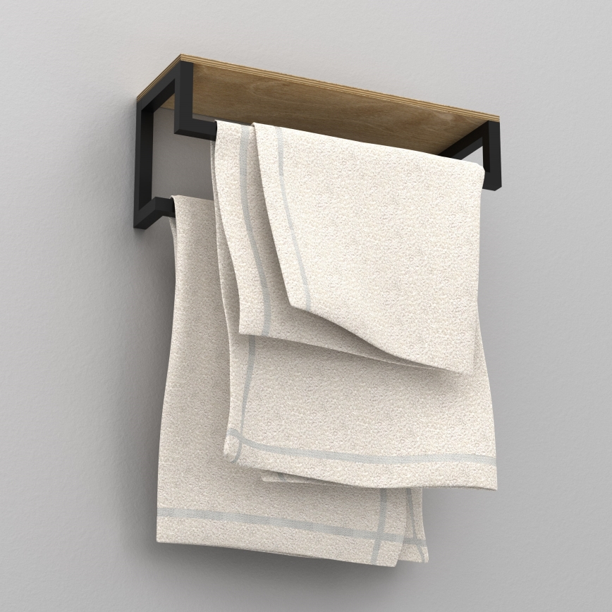 Nástěnný věšák na ručníky s policí 14x40 cm černá