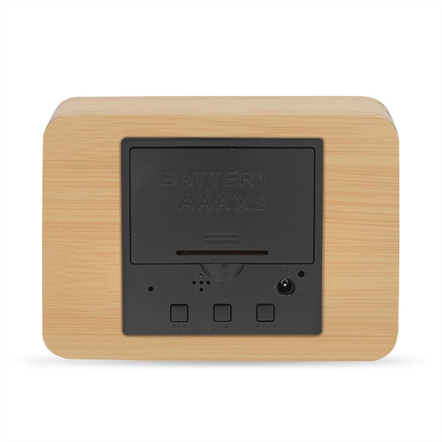 Digitální budík s LED displejem a teploměrem 5V/3xAAA dřevo