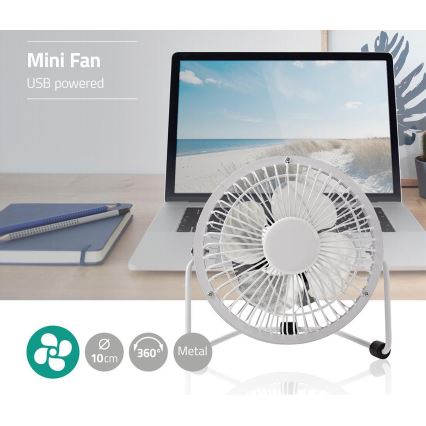 Stolní ventilátor 3W/USB 10 cm bílá