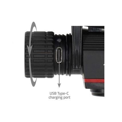 LED Stmívatelná nabíjecí hliníková čelovka LED/10W/5V 2200 mAh IPX8 černá