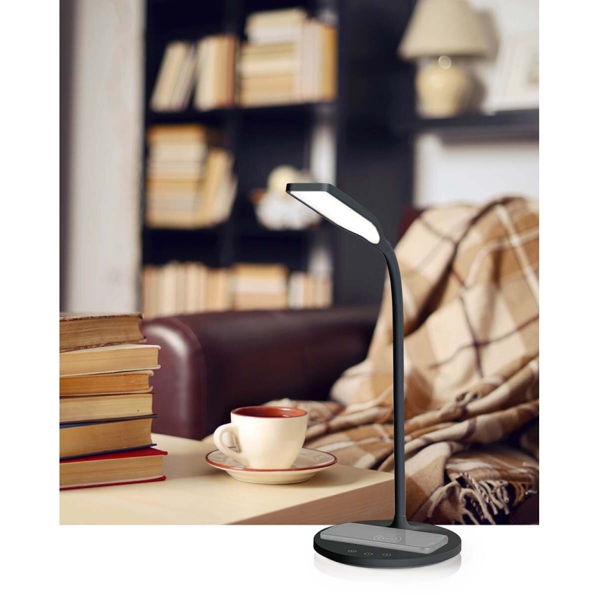 LED Stmívatelná dotyková flexibilní stolní lampa s 15W bezdrátovým nabíjením Qi LED/5,5W/230V 2700-6500K černá