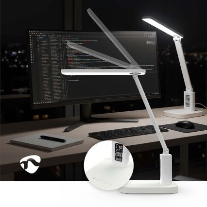 LED Stmívatelná nabíjecí dotyková stolní lampa s displejem LED/7,5W/1200 mAh 3000/4000/5700K CRI 90 bílá