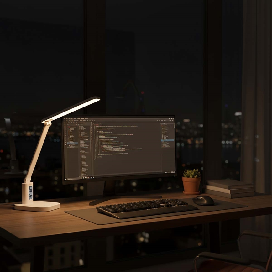 LED Stmívatelná nabíjecí dotyková stolní lampa s displejem LED/7,5W/1200 mAh 3000/4000/5700K CRI 90 bílá