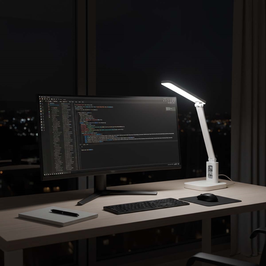 LED Stmívatelná nabíjecí dotyková stolní lampa s displejem LED/7,5W/1200 mAh 3000/4000/5700K CRI 90 bílá