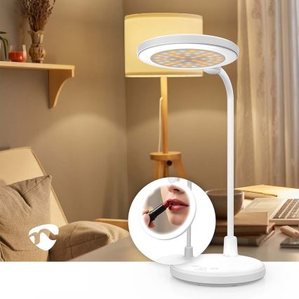 LED Stmívatelná nabíjecí dotyková lampa se zrcátkem LED/6W/1200 mAh 3000/4000/5700K CRI 90 bílá