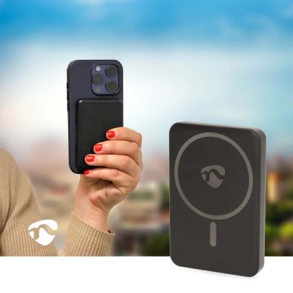 Power Bank 2v1 magnetická s bezdrátovým nabíjením MagSafe 5000 mAh černá