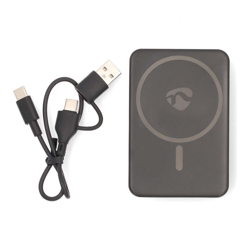 Power Bank 2v1 magnetická s bezdrátovým nabíjením MagSafe 5000 mAh černá