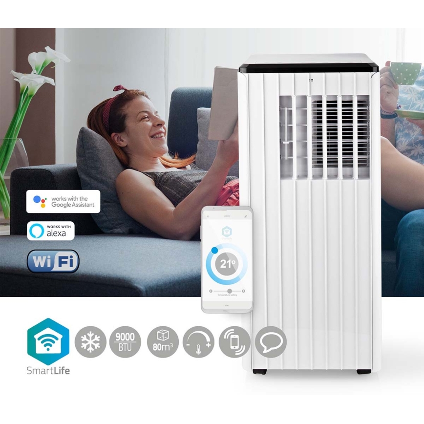 Chytrá mobilní klimatizace 3v1 včetně kompletního příslušenství 1010W/230V 9000 BTU Wi-Fi + dálkové ovládání
