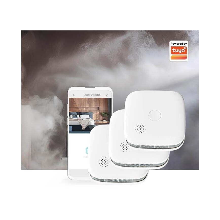 SADA 3x Detektor kouře SmartLife 3V/1xCR123A Wi-Fi Tuya