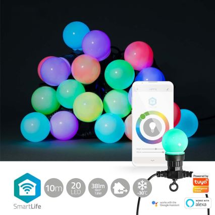 LED RGB Venkovní dekorační řetěz 20xLED/8 funkcí 13m IP65 Wi-Fi Tuya