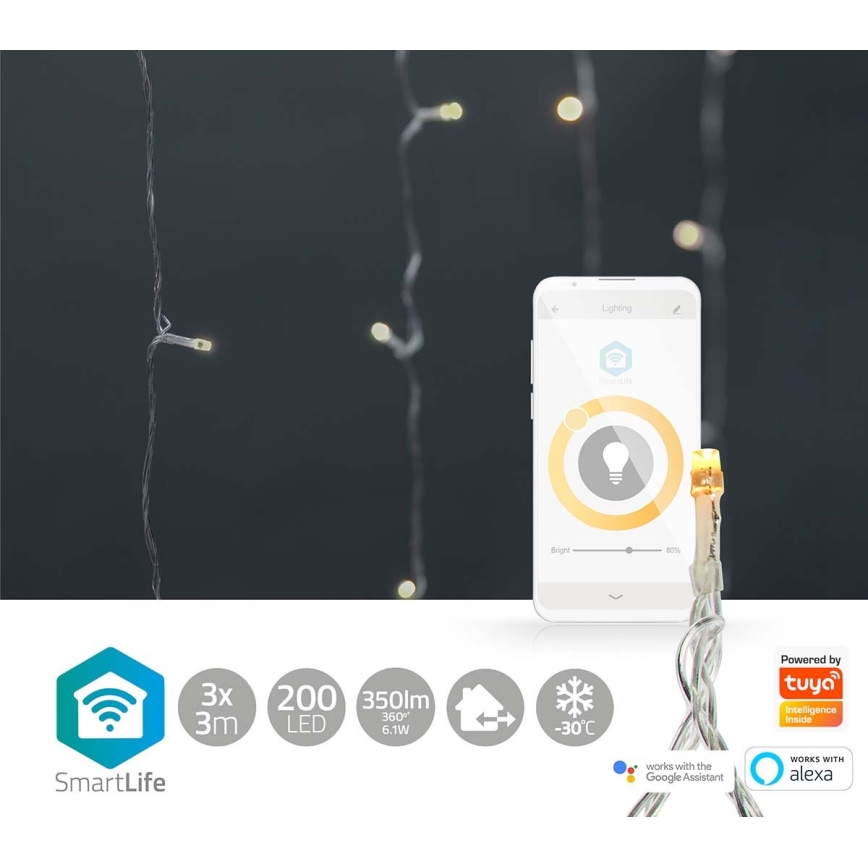 LED Venkovní vánoční závěs 200xLED/8 funkcí 6m IP65 Wi-Fi Tuya teplá bílá