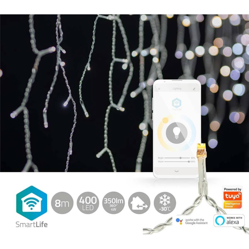 LED Stmívatelný venkovní vánoční závěs 400xLED/11 funkcí 11m IP65 Wi-Fi Tuya