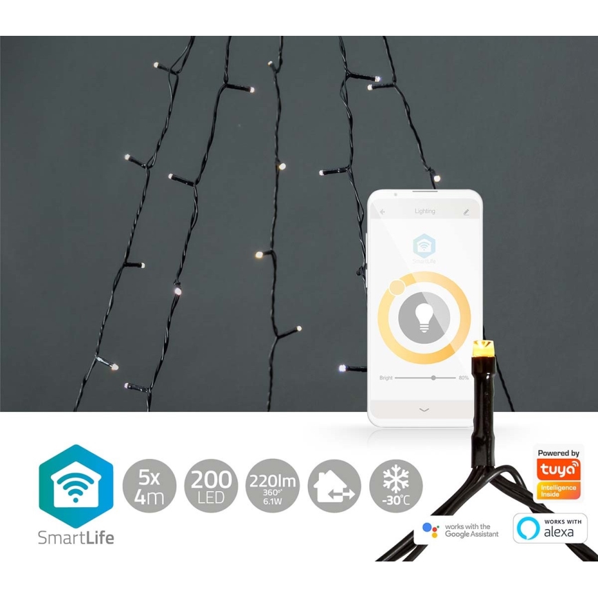 LED Venkovní vánoční závěs 200xLED/8 funkcí 5x7m IP65 Wi-Fi Tuya