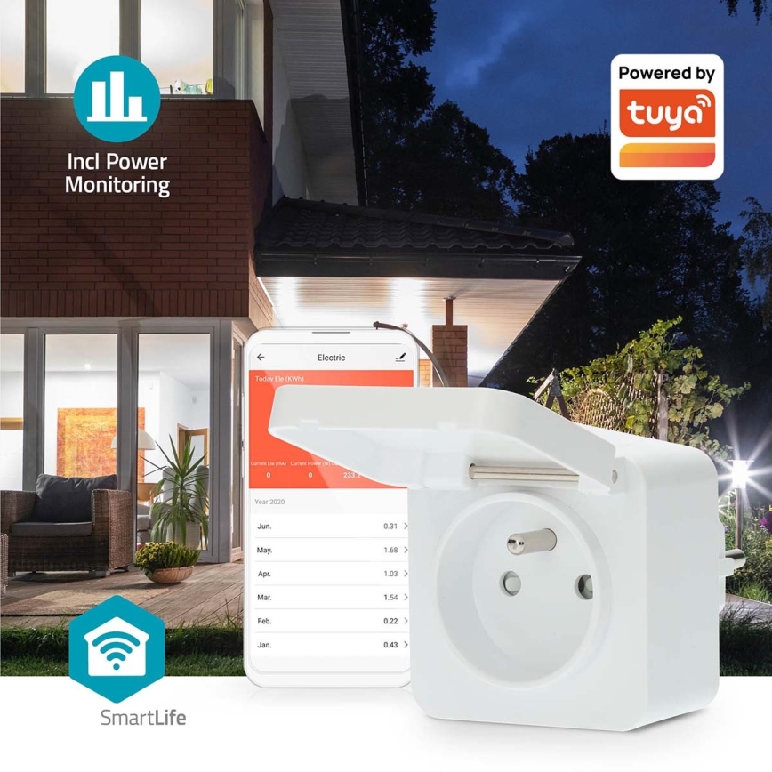 Chytrá zásuvka 3680W/230V/ Typ E/16A Wi-Fi Tuya IP44