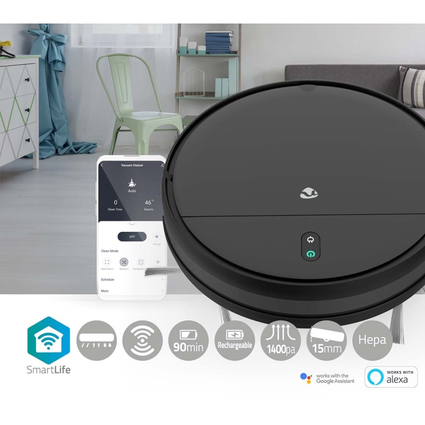 Chytrý robotický vysavač s mopem 28W/2500 mAh Wi-Fi černá + dálkové ovládání