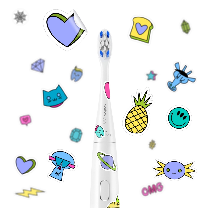 Niceboy ION Sonic Kids - Dětský sonický zubní kartáček 500 mAh IPX7 bílá