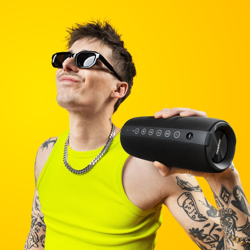 Niceboy Titan 4 - LED Bezdrátový reproduktor s mikrofonem a funkcí powerbanky 50W/4000 mAh IPX7 černá