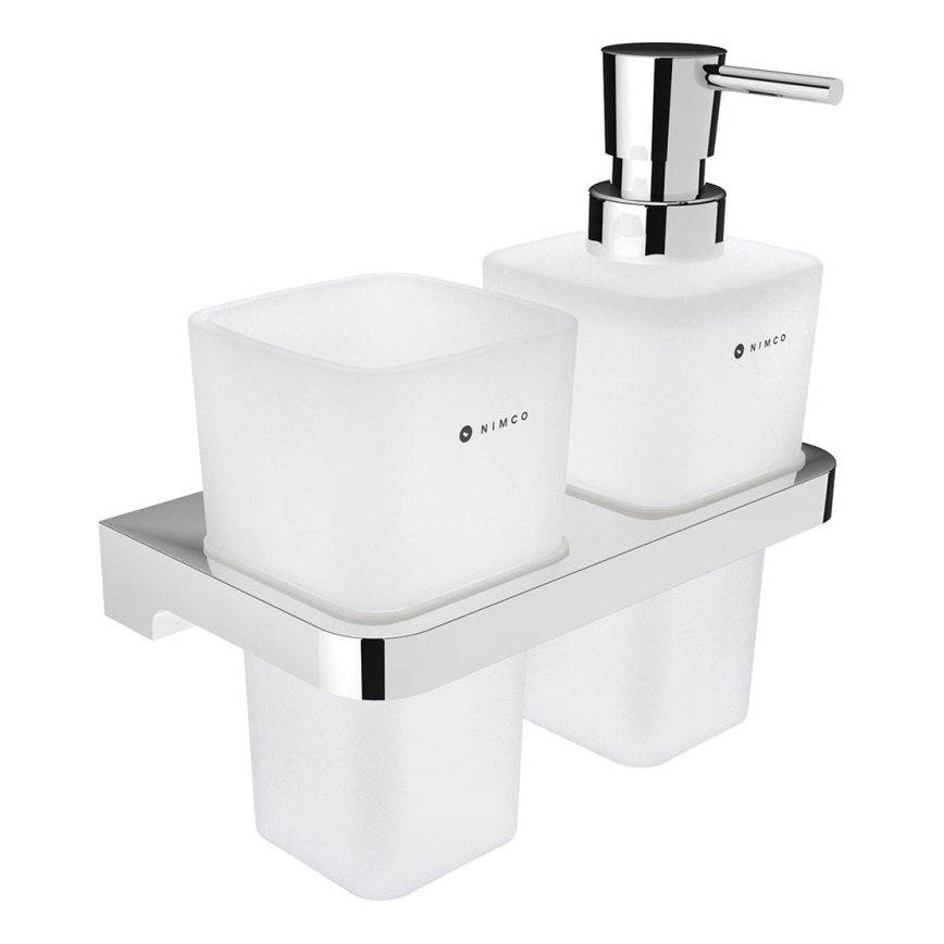 NIMCO MA 2905831H-26 - Nástěnný dávkovač mýdla a stojánek na zubní kartáčky MAYA 290 ml matné sklo/lesklý chrom