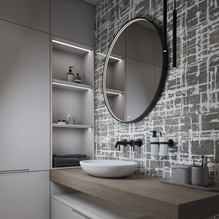 NIMCO ZPC 31001RVX-90 - LED Stmívatelné koupelnové podsvícené zrcadlo LED/22W/230V 3000-6500K pr. 70 cm matná černá IP44