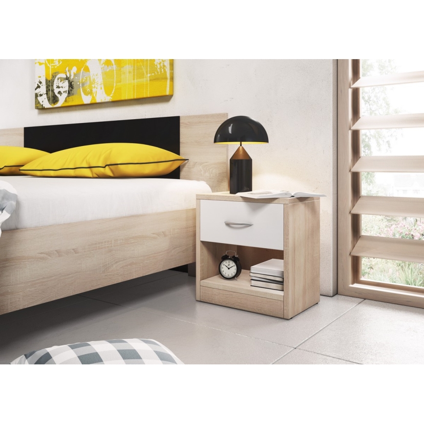 Noční stolek NED 38x28 cm dub sonoma/bílá